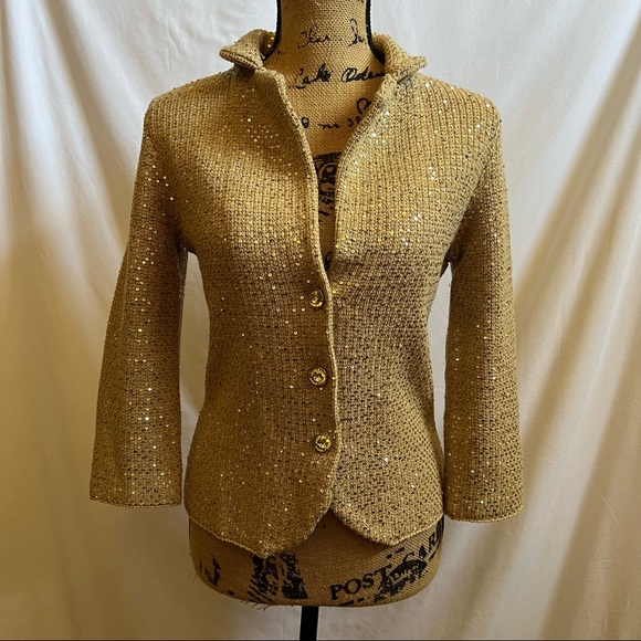 ECI New York Gold Cardigan.  Size S - Picture 2 of 8